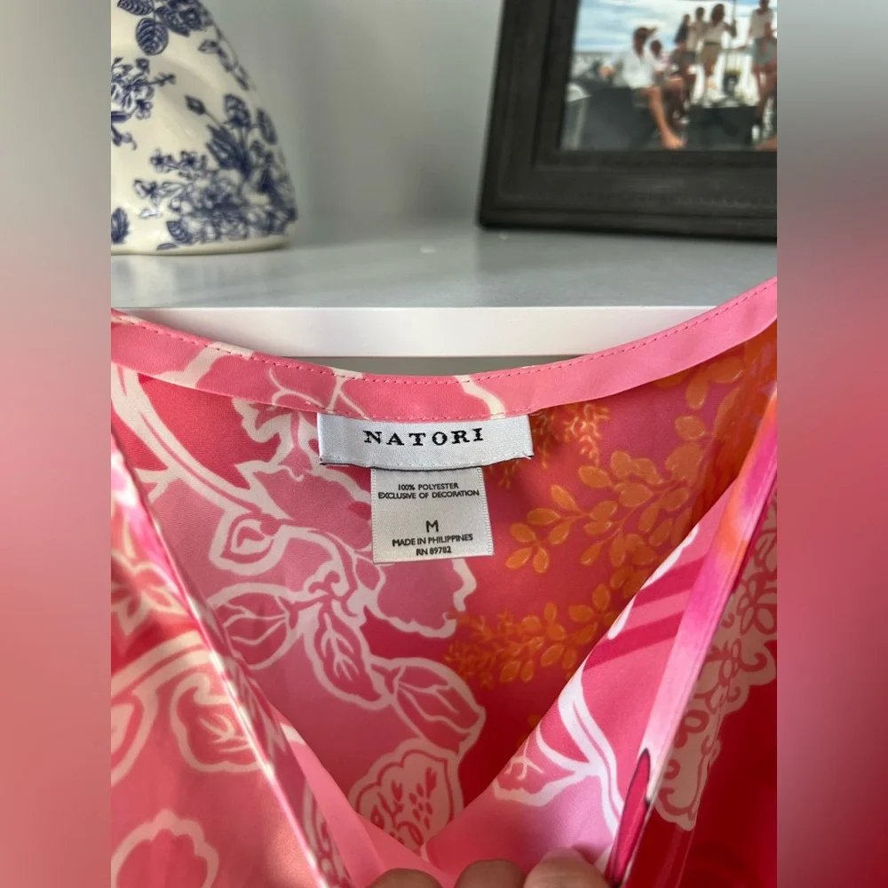 Natori Pink Slip Dress - Asian Oriental Print - Picture 4 of 4